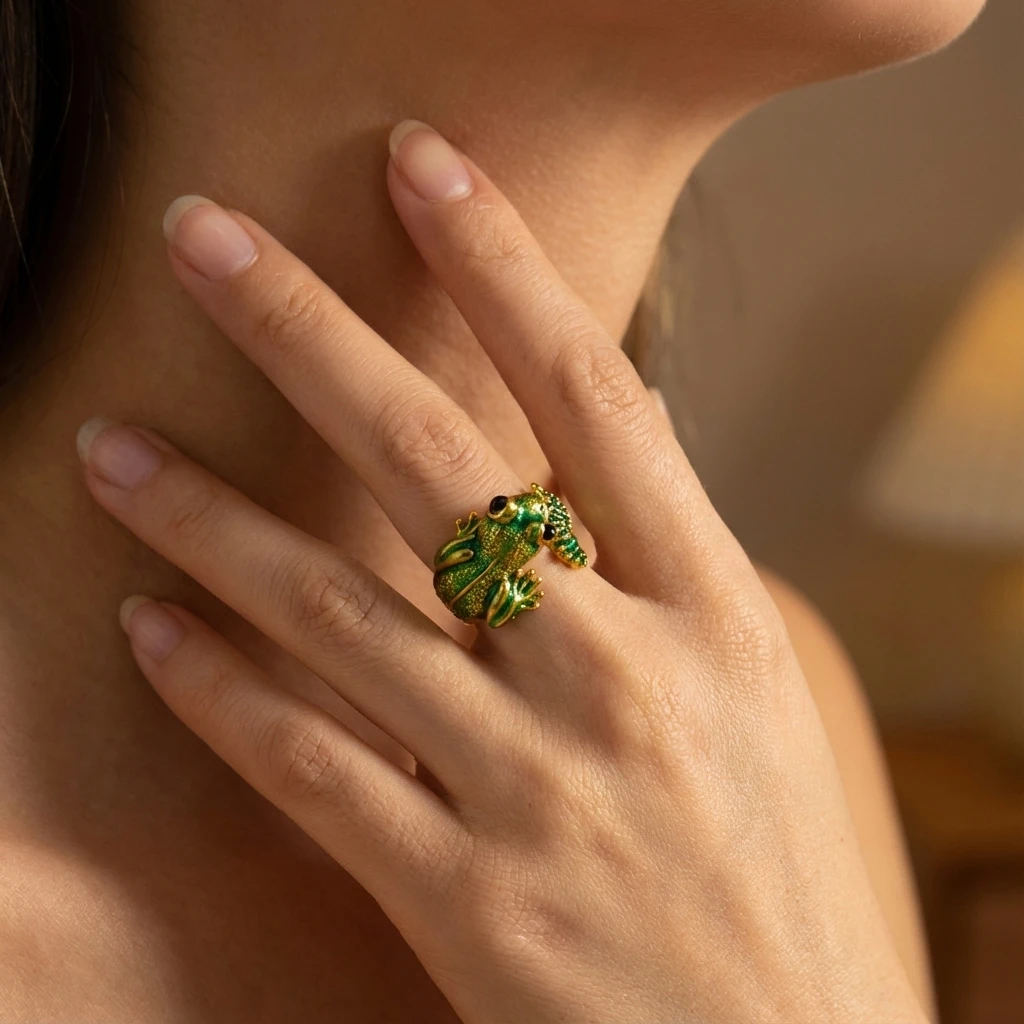 Funny Personality Gothic Green Lizard Alloy Ring for Women Edgy Reptile Animal Stingray Shaped Ring Friendship Jewelry Gifts