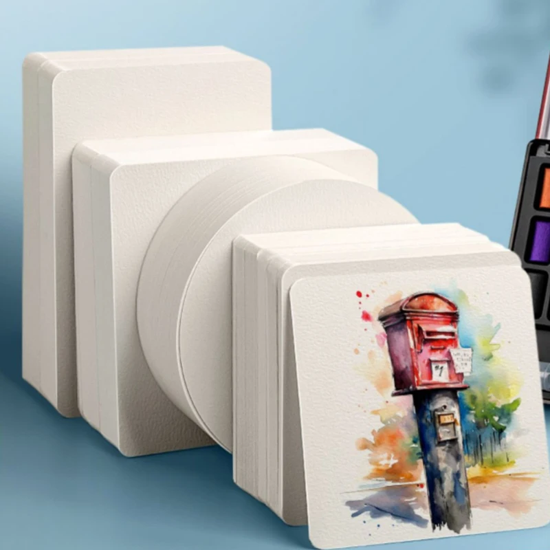 New【25 Sheets Square/Round Professional Watercolor Paper Postcard For Painting School Drawing Supplies】