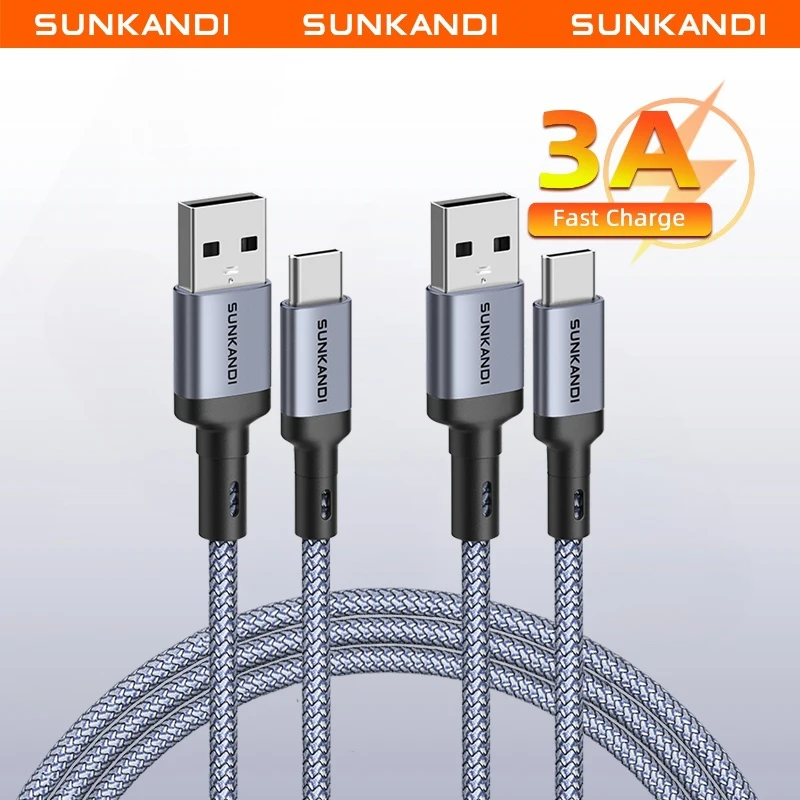 SUNKANDI USB C Cable 2Pack, USB A to USB C 3A Fast Charging, Braided Charge Cord for iPhone 15 16 17, Samsung Galaxy S10 S9 S8