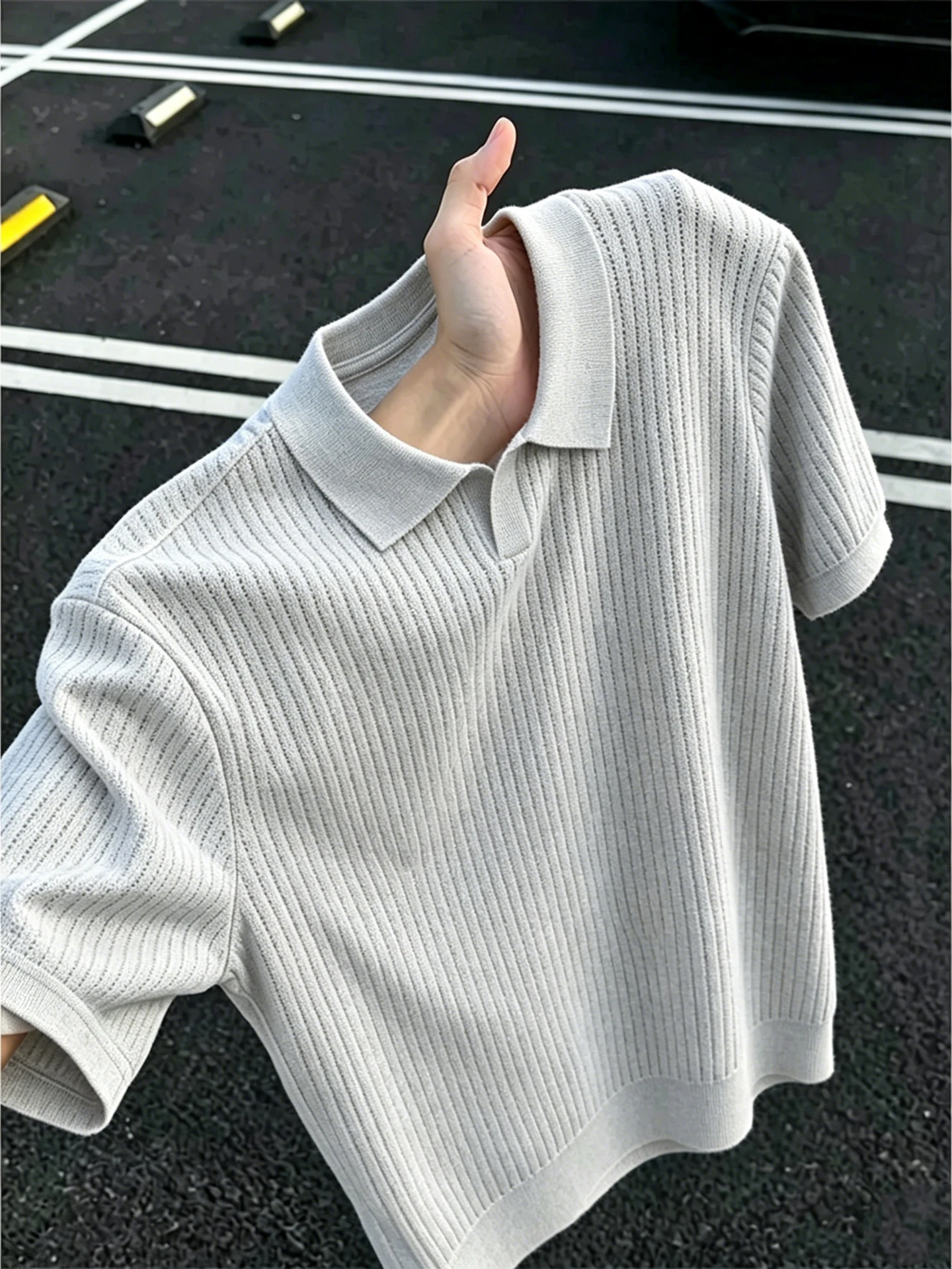 Lightweight Knitted Short Sleeve  Shirt Men's Style Casual Neck Design Summer T-Shirt Shoulder Width Regular Fit Tee