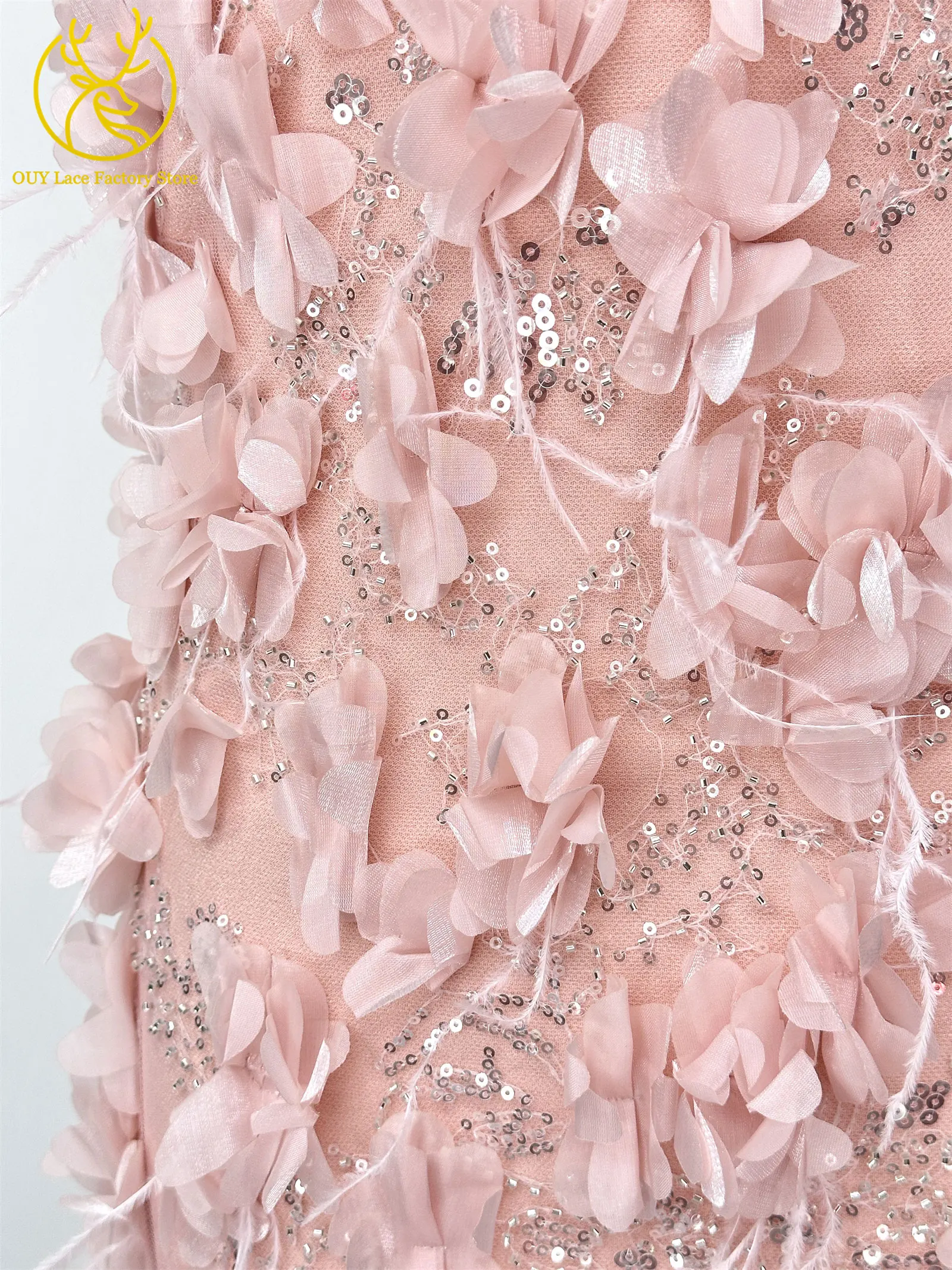 Exquisite 3D-Applikation Französische Pailletten Tüllspitze 2026 Hochwertige Perlenbesetzte Afrikanische Spitze Rotes Nigerianisches Hochzeits-Abendkleid – Detail 12