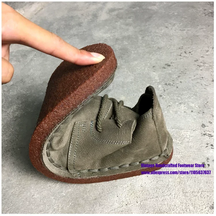 Men's Vintage Olive Green Leather Shoes Round toe Lace-Up Casual Oxfords Soft Sole Comfort Shoes Handcrafted Men's Shoes ﻿