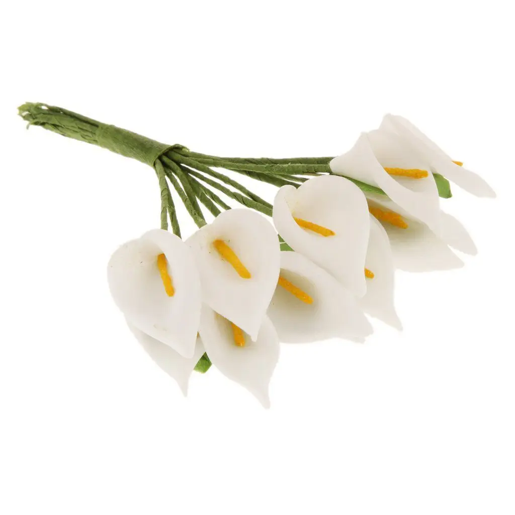 12pçs mini buquê de flores artificiais de calla, decoração de casamento, guirlanda diy, presente branco