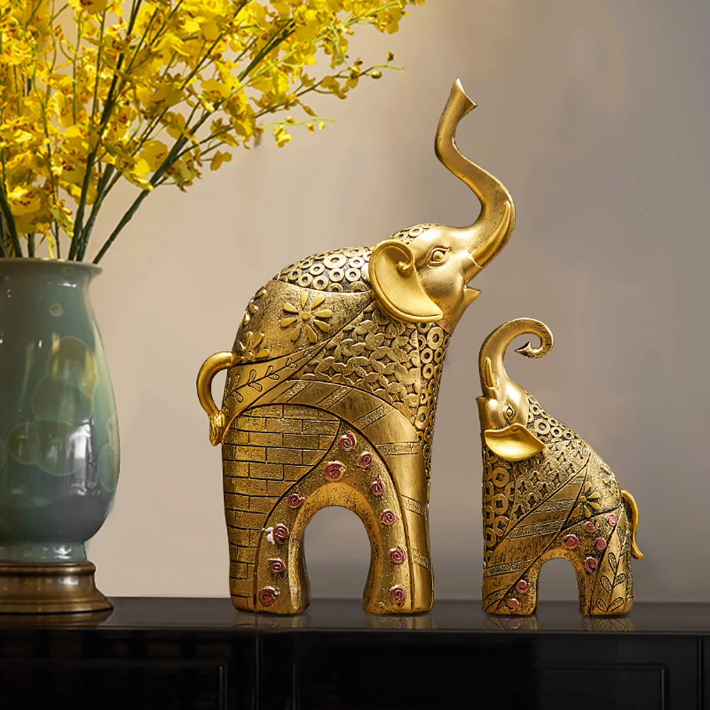 Gold Modern Gold Elephant Resin Home Decoration Accessories Crafts for Sculpture Statue Ornaments Mother and Child Living Room