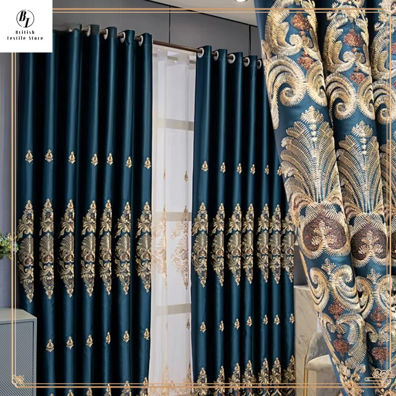 

European Curtains for Living Dining Room Bedroom Luxury Full Blackout Heat Insulation Acoustic Blackout Custom size White Tulle
