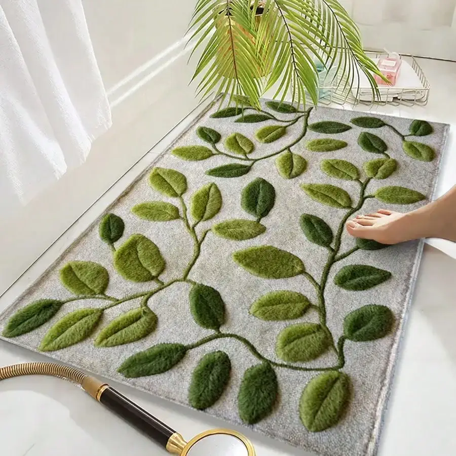 

Коврик для ванной из микрофибры Green Leaf — нескользящая подложка из ТПР, моющийся в машине коврик для ванной комнаты/кухни/прихожей (1 шт., новый домашний подарок)
