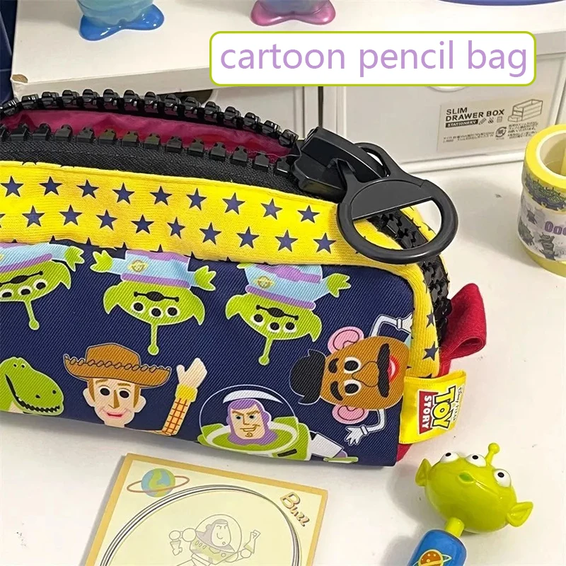 Disney Toy Story Alien Pencil Bag Cartoon Anime Large Zip Stationery Bags Student Large Capacity Canvas Pen Case Storage Pouch