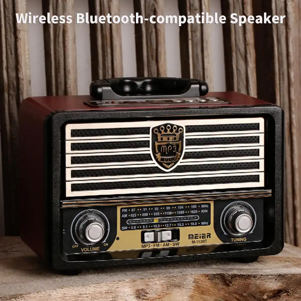 

Wireless Speaker High Fidelity FM Radio Portable Wooden Retro Style Bluetooth-compatible Subwoofer Sound Box For Outdoor