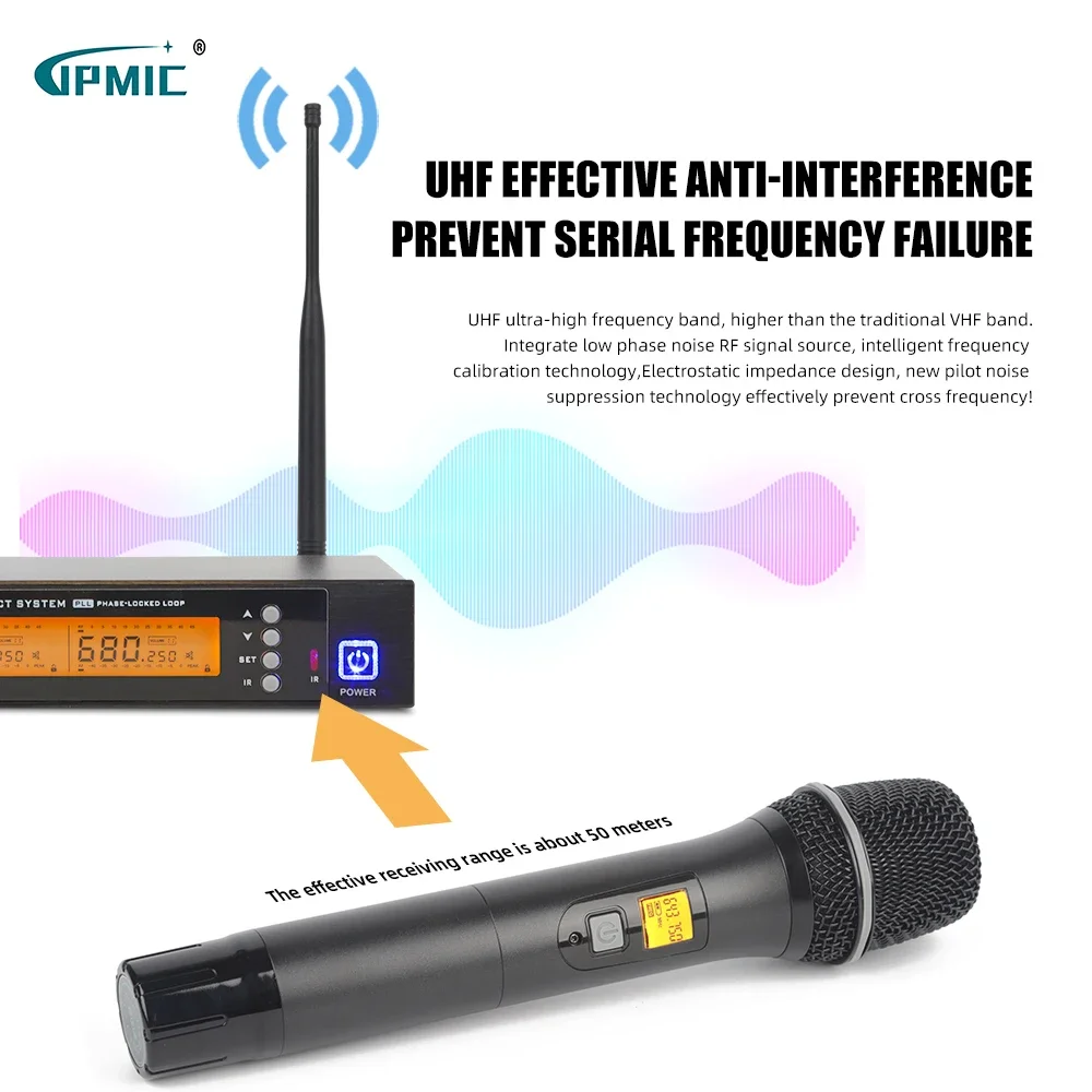 Wireless UHF PLL Controlled Professional Live Studio Karaoke Recording Live Broadcast Handheld Headset Wireless Microphone