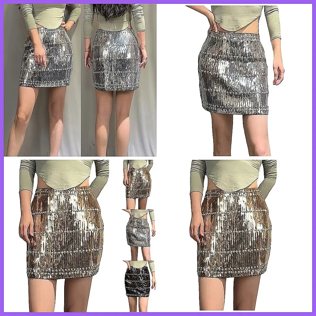 

Women's Sequin Bodycon Mini Skirt Stretchy Chiffon Party Skirt for Night Out