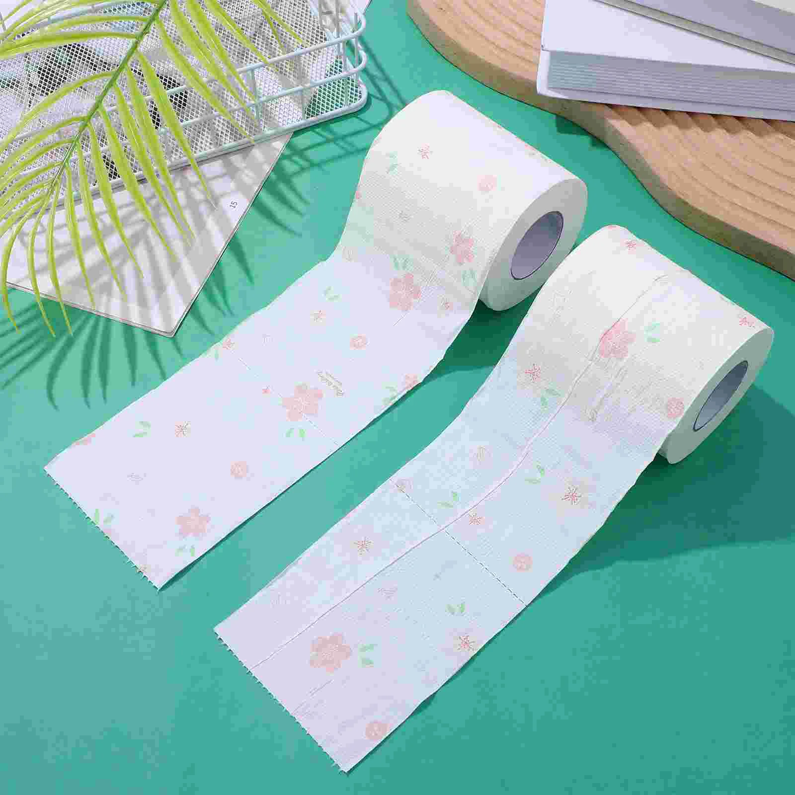 4 Rolls Lightweight Toilet Paper Flower Napkins Printed Bath Tissues for Neighbors Bathroom Supplies Decorative Face