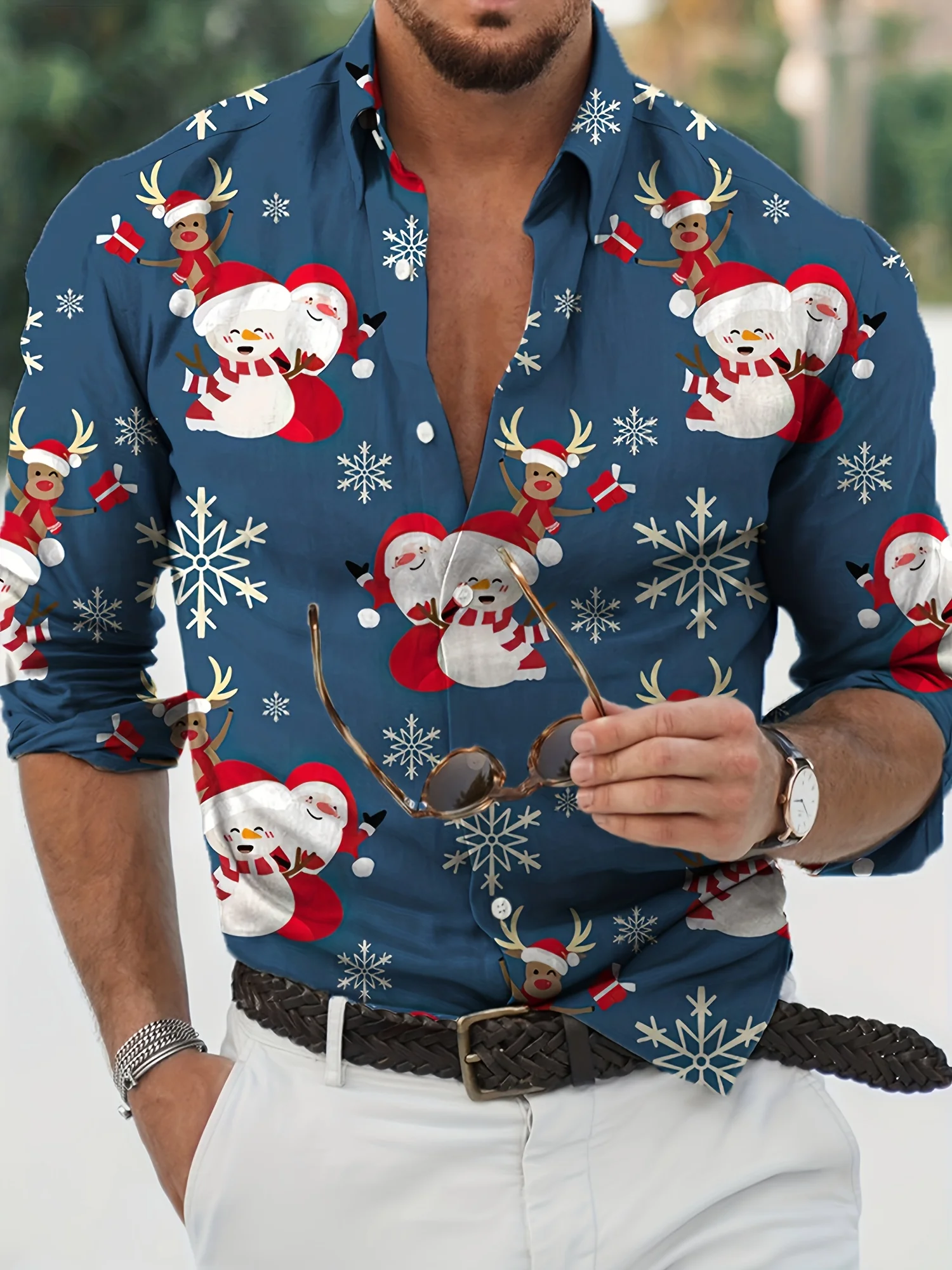 

Men's Stylish Casual Long Sleeve Shirt Breathable Tops Christmas Themed Stylish Pattern Full Sleeve Shirts Turn-Down Collar