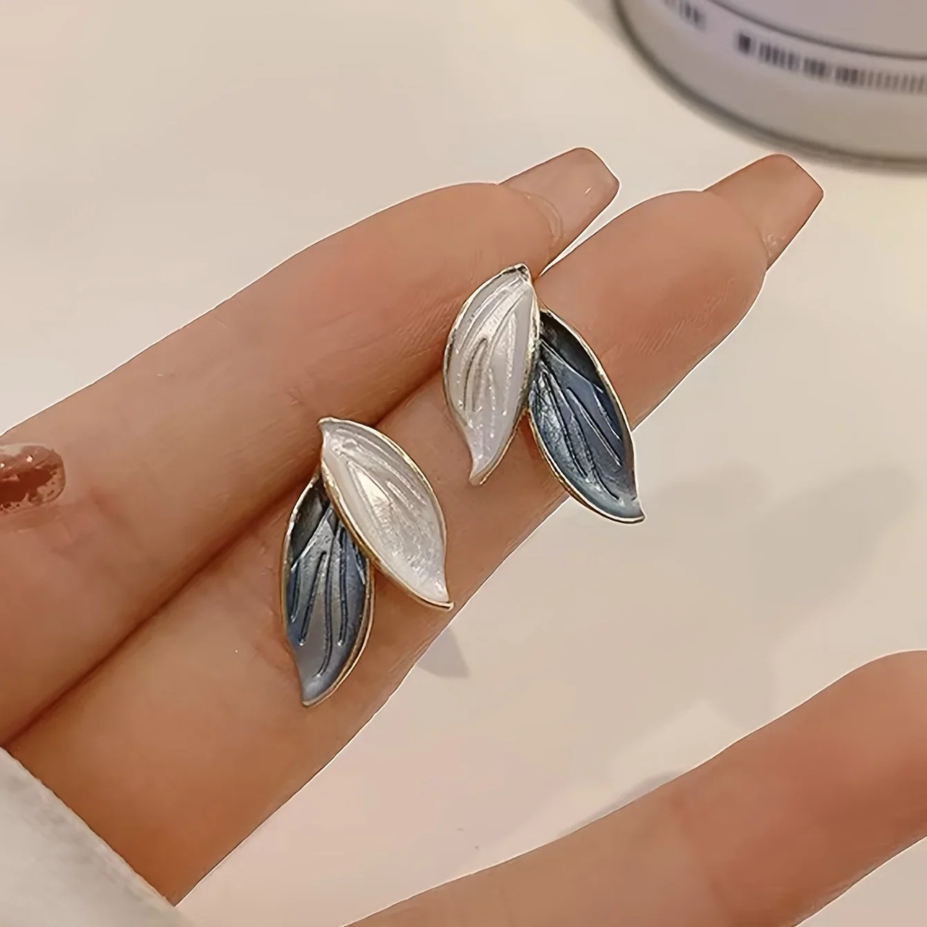 Fashion Chic Blue-White Tree Leaf Stud Earrings – Everyday Elegance, Perfect Seasonal AccessoryAnniversary Party Gifts  in A Nic