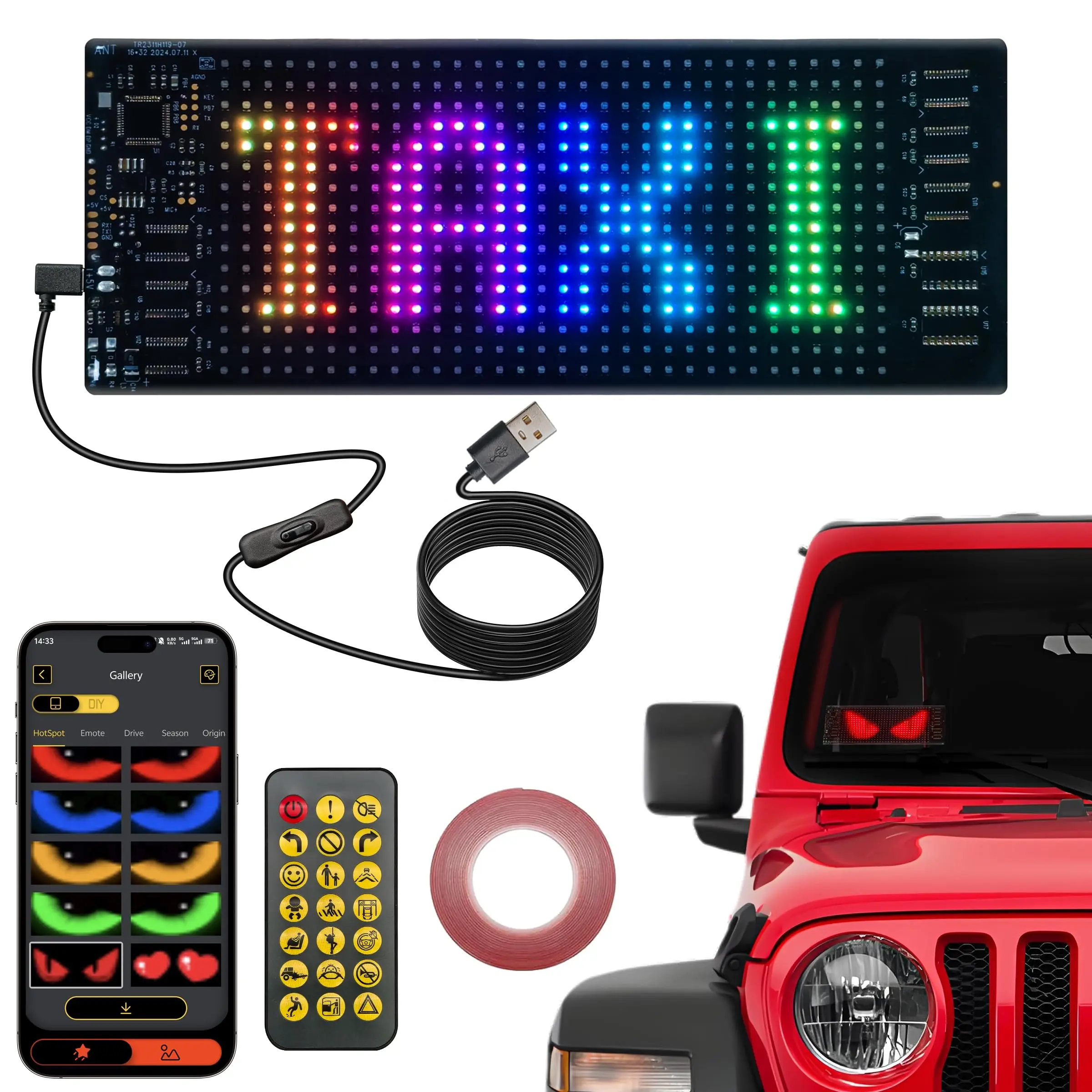 

6.81"x2.76" Small Screen Animation 5V LED Car Sign for Business Shop Bar Party Festival Home Decor App & Remote Control