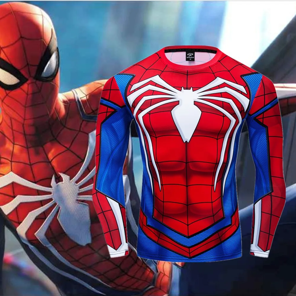 

3D Miniso Movie Spider-Man T-shirt Boys Long Sleeve Tights Hero Expedition Clothes Tight Quick Dry Clothes Fitness Men S-3XL