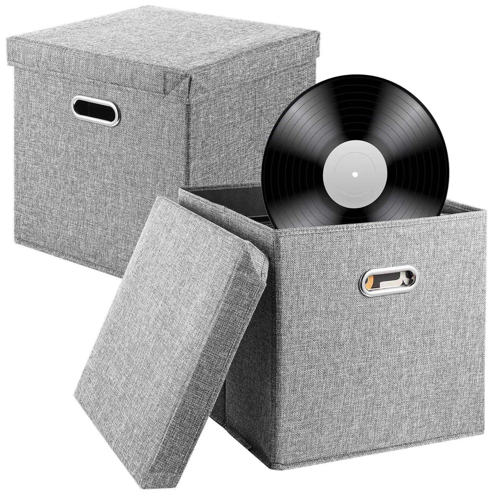 2Pcs Vinyl Record Storage Boxes Vinyl Record Storage Organizers For 50 Albums Records Crate LP Album Storage Holders Fabric Box