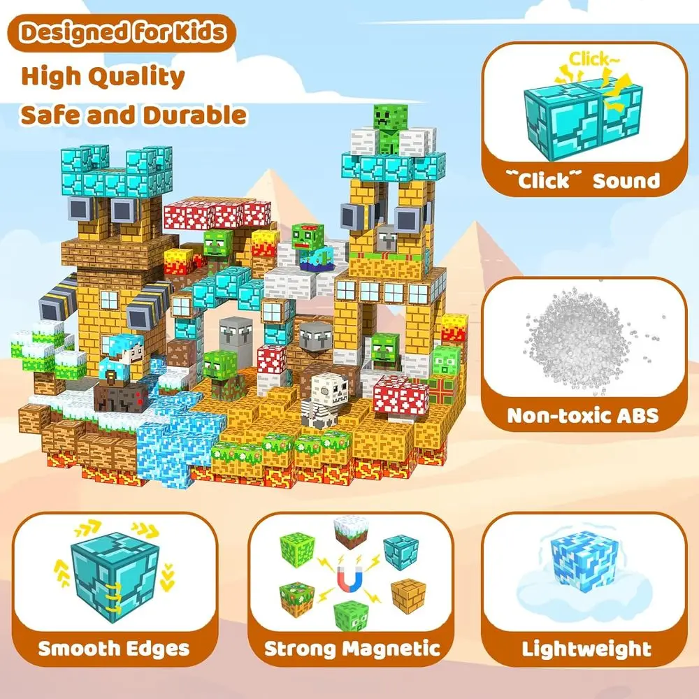 어린이용 100피스 자석 블록 세트, STEM 영감을 받은 감각 블록, 3세 이상 이상적인 선물