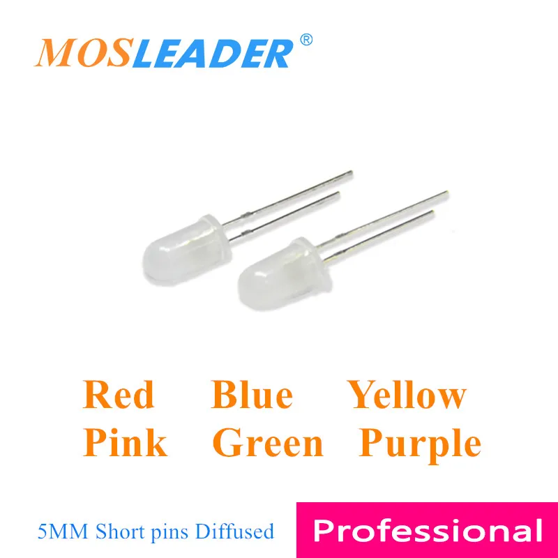 Mosleader 5 мм короткие штифты 1000 шт. рассеянный светодиод красный синий желтый зеленый фиолетовый розовый круглая головка китайский высокое качество