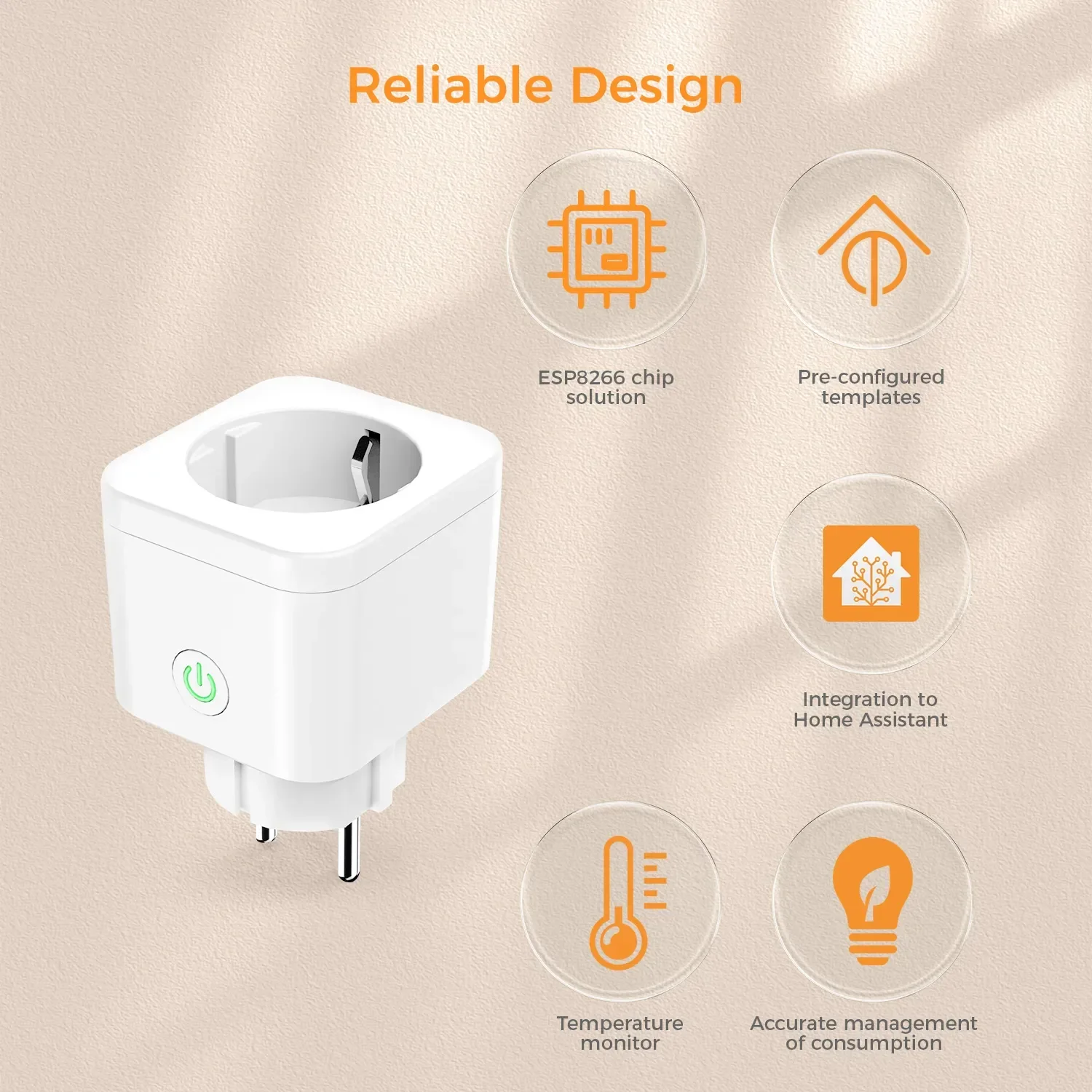 TASMOTA-enchufe WiFi para casa inteligente, Monitor de energía, preflasheado, UE, 16A, funciona con google Home, Asistente Alexa