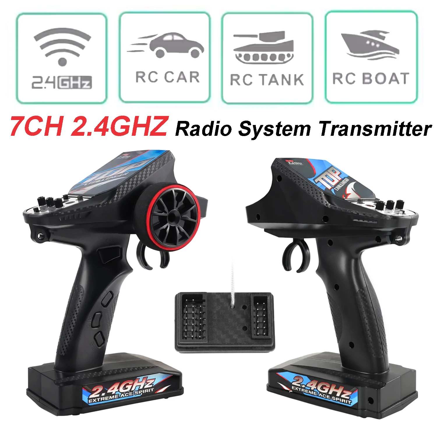 RC Transmitter 7CH 2.4GHZ Radio System Transmitter Receiver W/LED Light Winch Channels for SCY16101Pro MAX Q130 RC Car Boat Tank