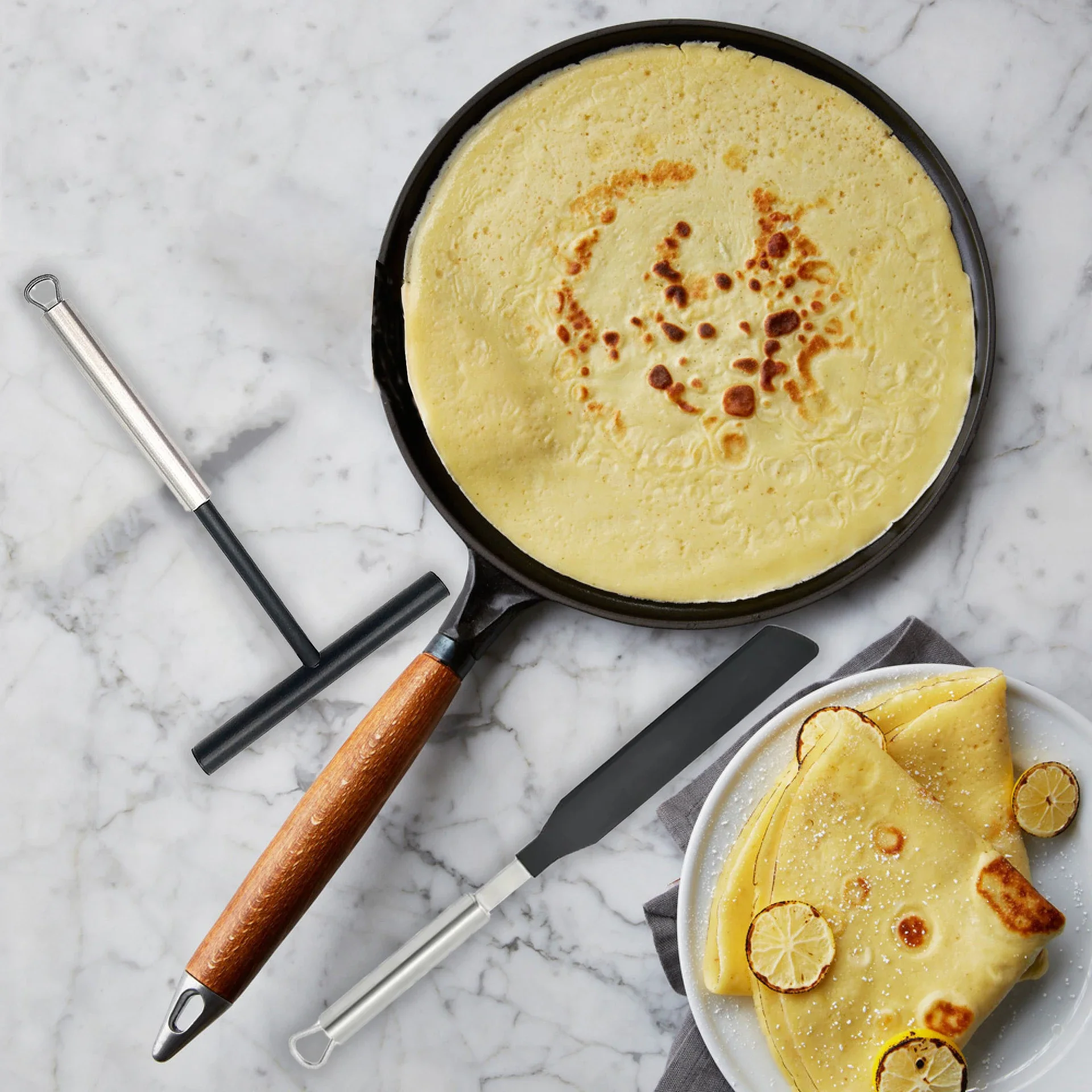 Stainless Steel French Crepe Spreader Pancake Like Batter Spreading Tools Pancake Like Batter for Bakery Kitchen + Spatula