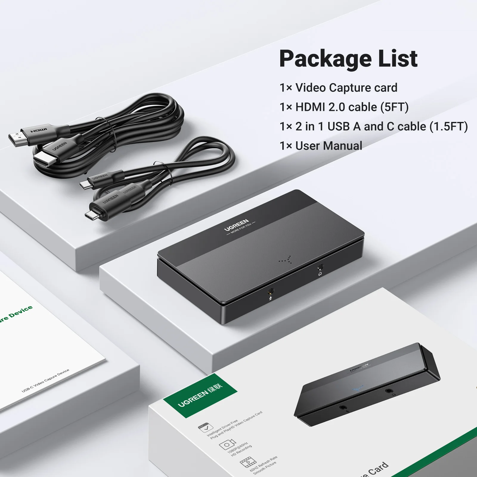UGREEN HDMI Video Capture Card 4K60Hz HDMI to USB/Type-C Video Grabber Box for Computer Camera Live Stream Record Meeting