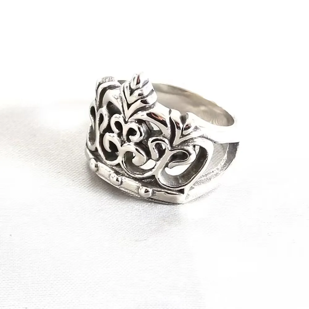 

2022 Funky silver Crown Ring Stainless Steel timeless Vine Cross Flower Argentine amulet Jewelry for women and men