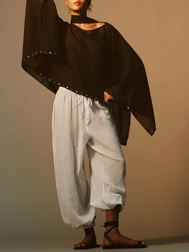 

Осень 2023, новый женский повседневный универсальный шарф с заклепками и v-образным вырезом, широкий капюшон Ne Long Sve, свободный топ