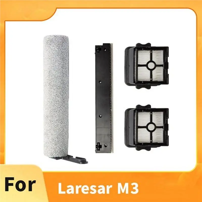 B82B-Wet And Dry Vacuum Cleaner Replacement Kit For Laresar M3- Main Roller Brush, HEPA Filter, Wiper Strip