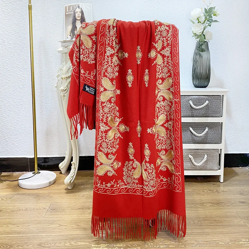 

New All-Match Shawl Women Thick Warm Pashmina Cashmere Scarf 2022 Autumn Winter Oversize Soft Scarf Shawl Embroidery Blanket