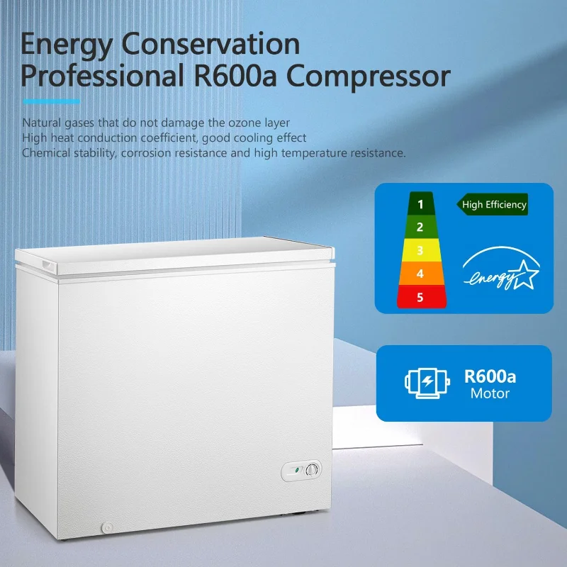 R.W.FLAME チェストフリーザー 7.0立方フィート、ディープフリーザー、温度調節可能、省エネ、上開きコンパクト冷凍庫