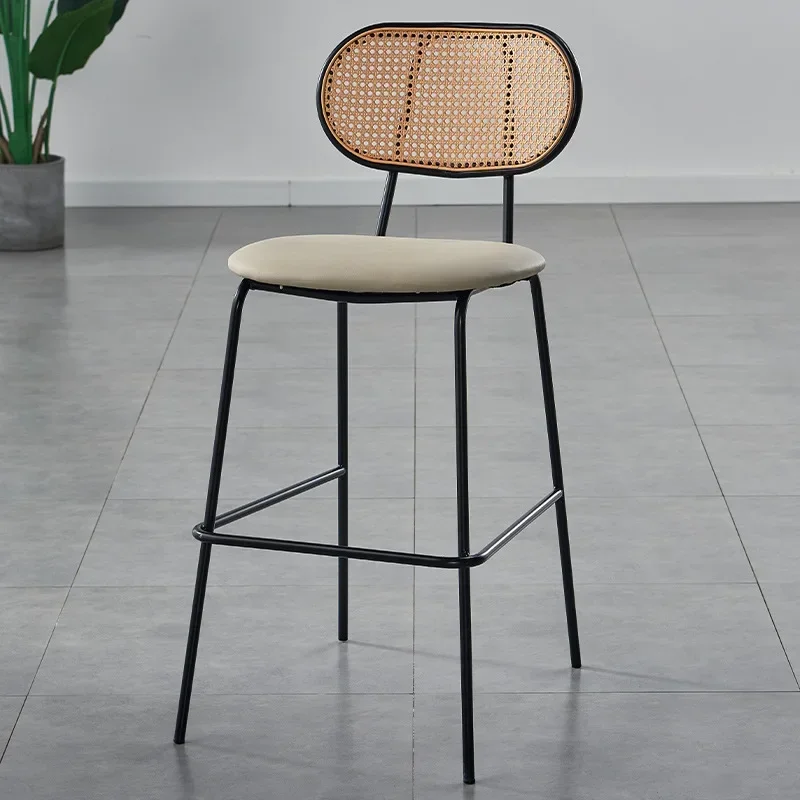 Multi-functional Nordic Modern Simple Bar Chair Home Rattan Backrest High Chair Soft Bag Bar Cafe Bar Stool Durable