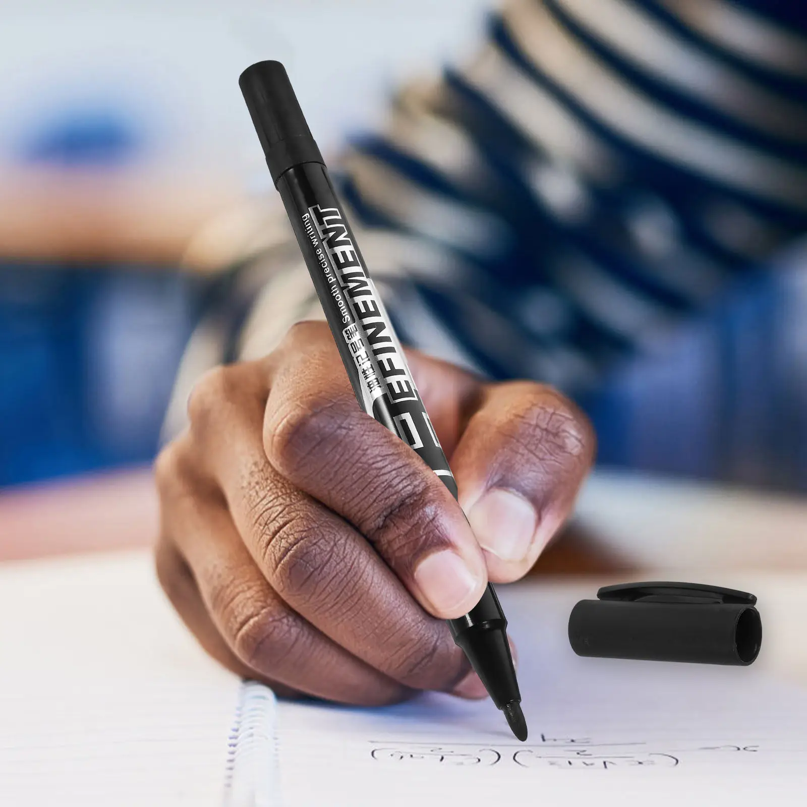 Portable Double-Ended Marking Pen Black Ink Plastic Clip Suitable for Home Office School Writing on Smooth Surfaces Fast-Drying