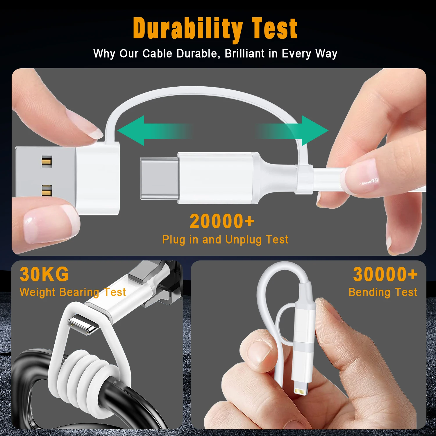 Kabel USB typu C do USB typu C 4-w-1 66W z szybkim ładowaniem PD i transmisją danych do iPhone 15/16/17 Pro Max, iPad, Xiaomi, Samsung Tablet, 1M — zdjęcie produktu 5