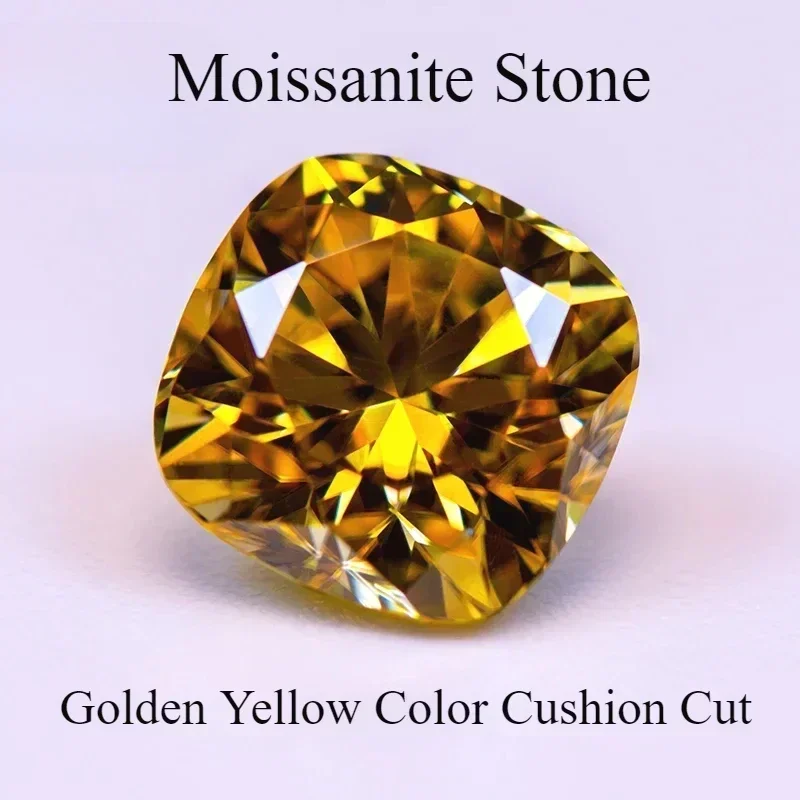 

Moissanite Stone Golden Yellow Color Cushion Cut Lab Grow Diamond for DIY Charms Jewelry with Certificate Free Delive