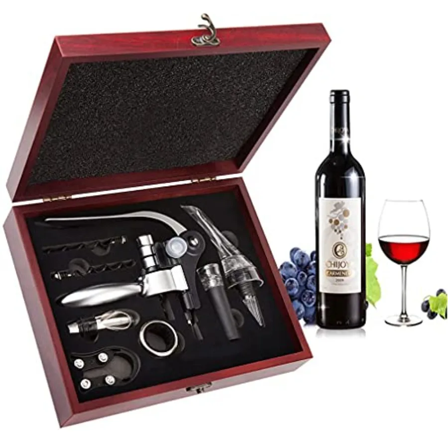 

Wine Opener, Wine Bottle Opener, Wine Accessories Areator Wine Opener Kit, Red wine Corkscrew Set with Wood Case, Wine Gift wit