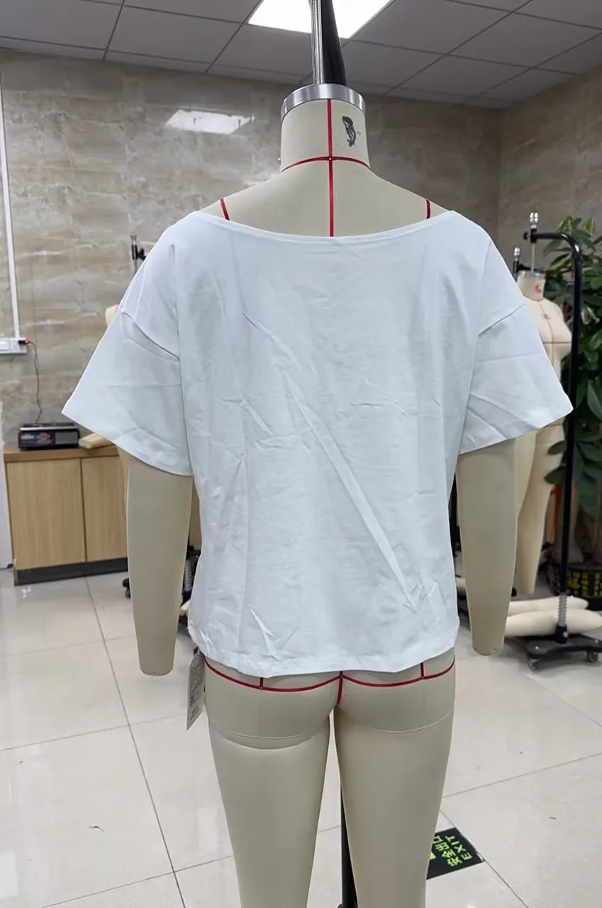 GuliriFei Women Short Sleeve T-Shirts Letter Print Off Shoulder Shirts Summer Loose Fit Casual Tops Streetwear