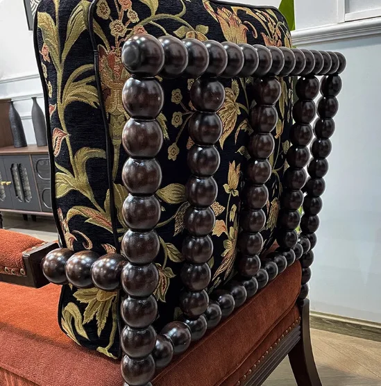 Solid Wood Reading Chair for French Style Pearl Accent Chair for Vintage Luxury Living Room Hotel Lounge Single Seater