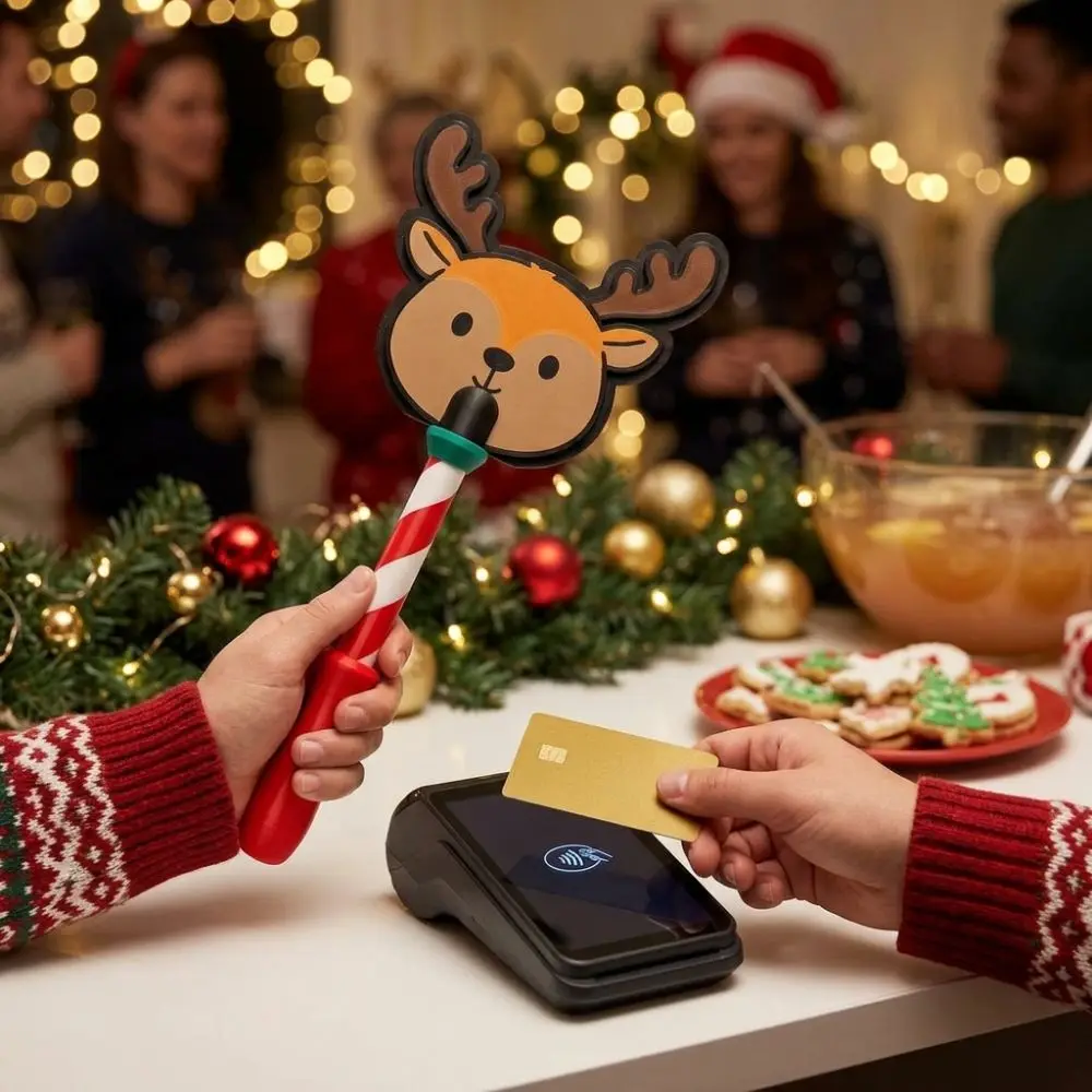 3D Printed Christmas Credit Card Wand Reindeer Plastic Santa Tap To Pay Wand Handheld Non-Contact Xmas Credit Card Holder