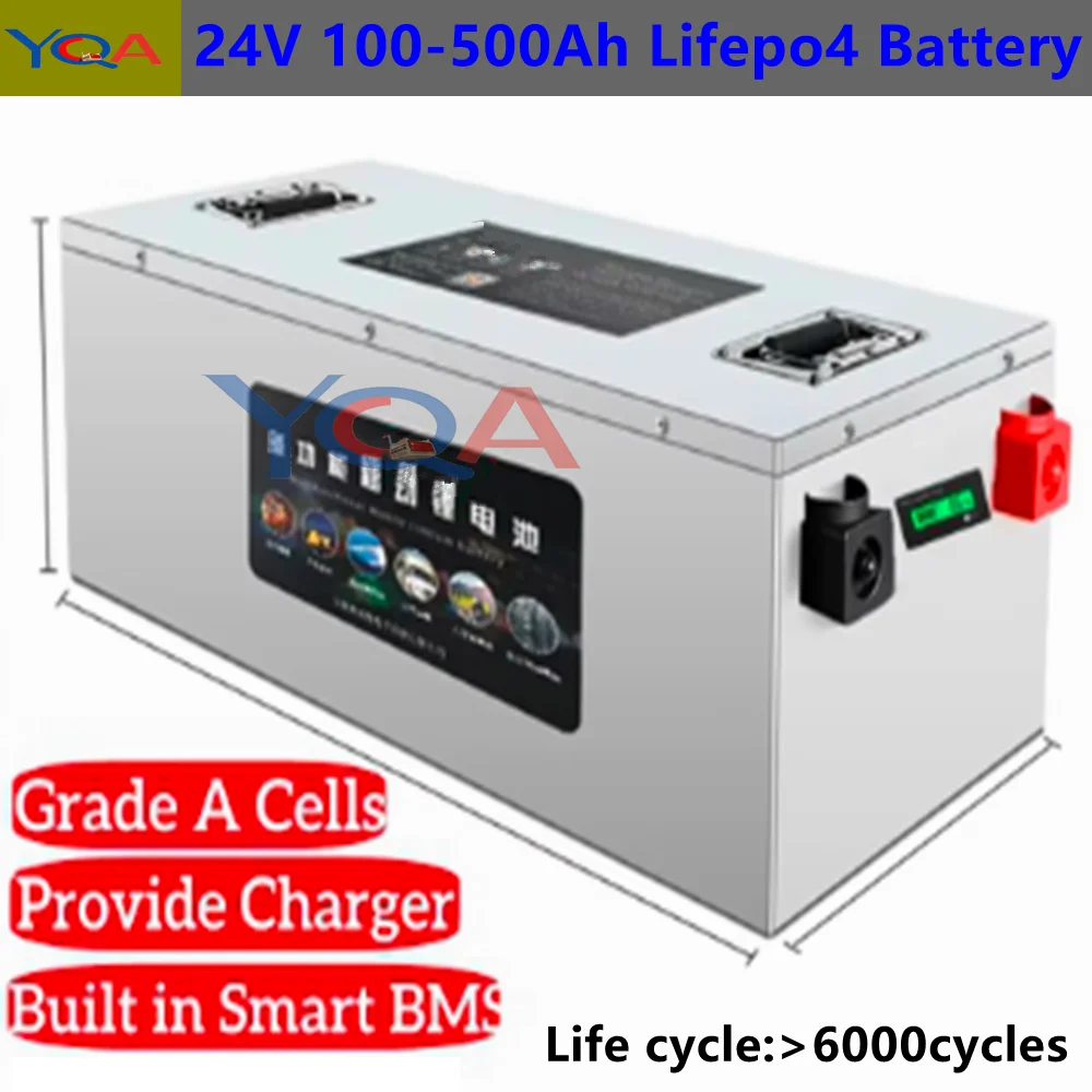 24V 200ah Lifepo4 Battery 100Ah 150Ah 250Ah 300Ah 350Ah 400Ah 500Ah Rechargeable for 2000W Solar System UPS Trolling Motor