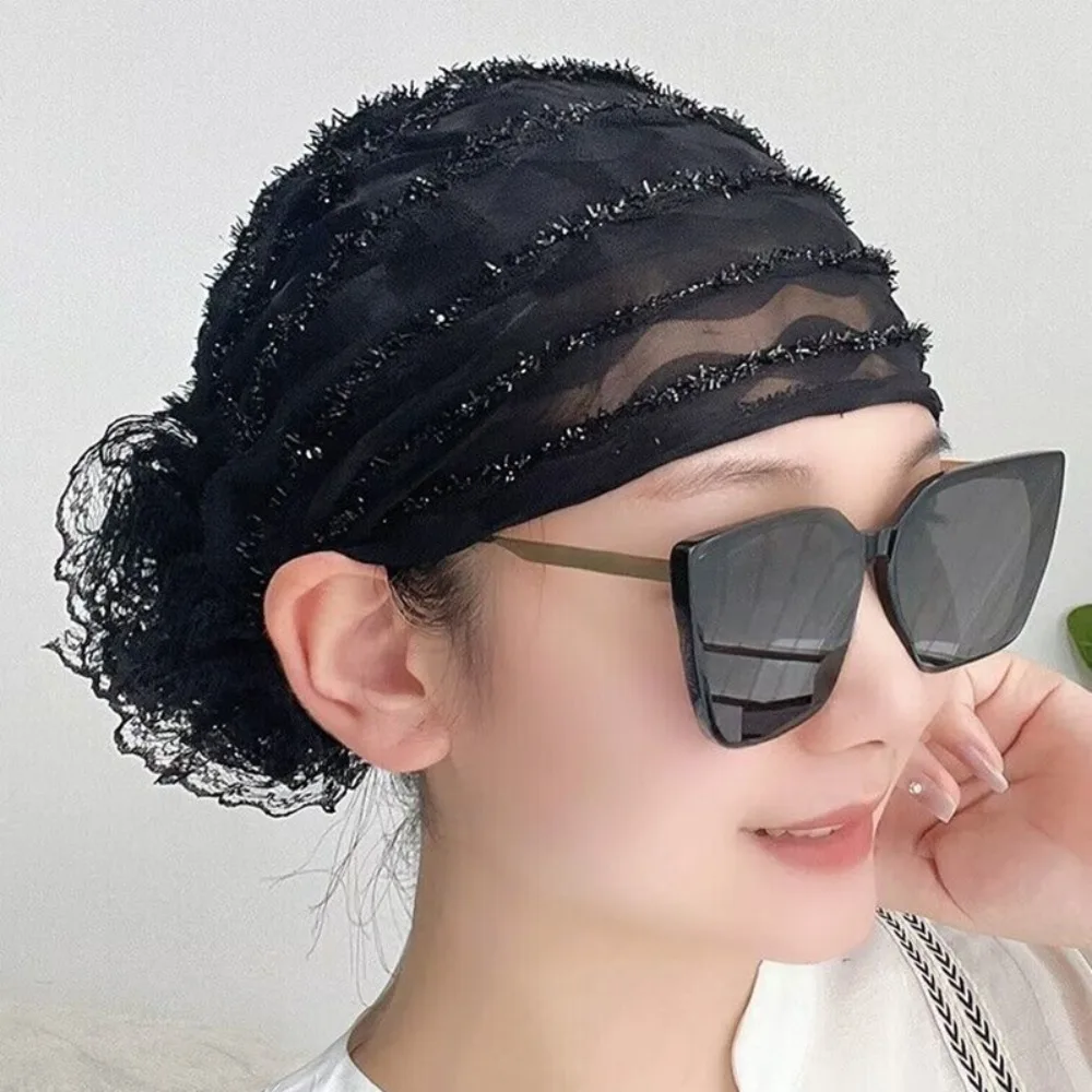 Hot Sale Lace Embroider Headband Cap Cover White Hair Trendy Turban Elastic Full Cover Headwrap Female