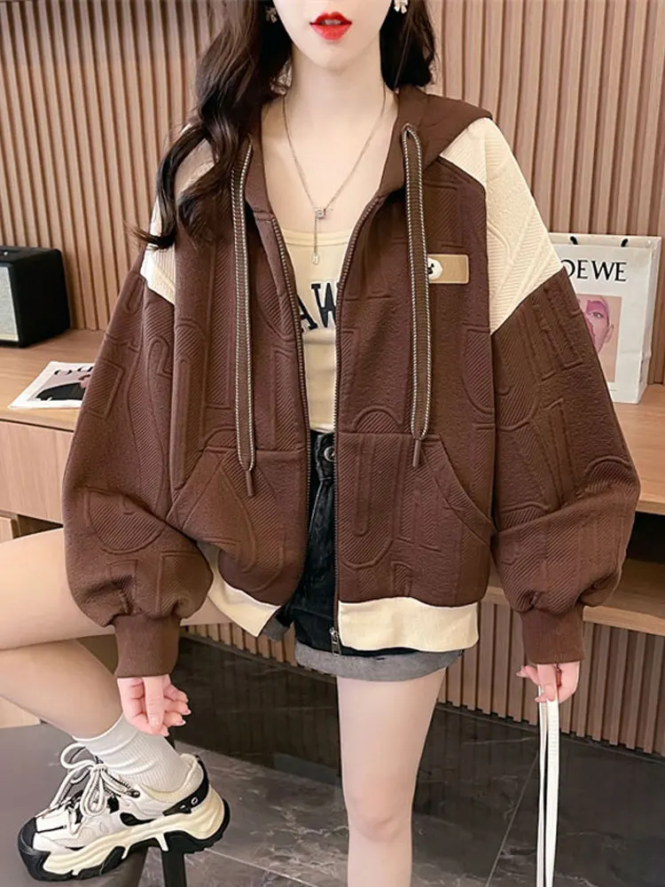 Giacche da baseball Hip Hop Donna con cappuccio Fibbia Foderata in pile Corto Popolare Varsity Morbido antispruzzo Boho Staccabile College Ladies