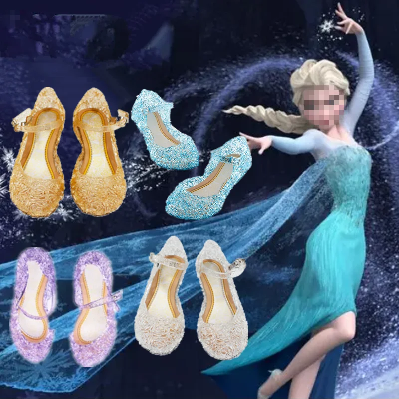 

Cosplay Princess Girls Crystal Shoes For Kids Halloween Carnival Party Dancer Shoes Casual Beach Shoes Blue White Jelly Sandals