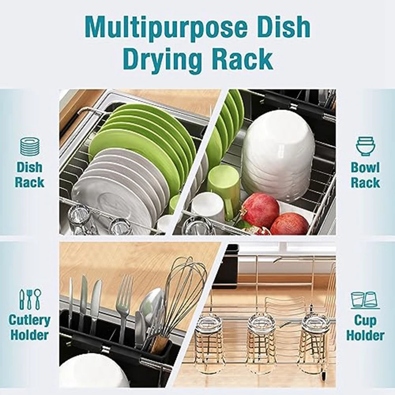 Dish Drying Rack in Sink Expandable Stainless Steel Dish Drainers for Kitchen Counter Dish Dryer Rack for Inside Sink-A68X