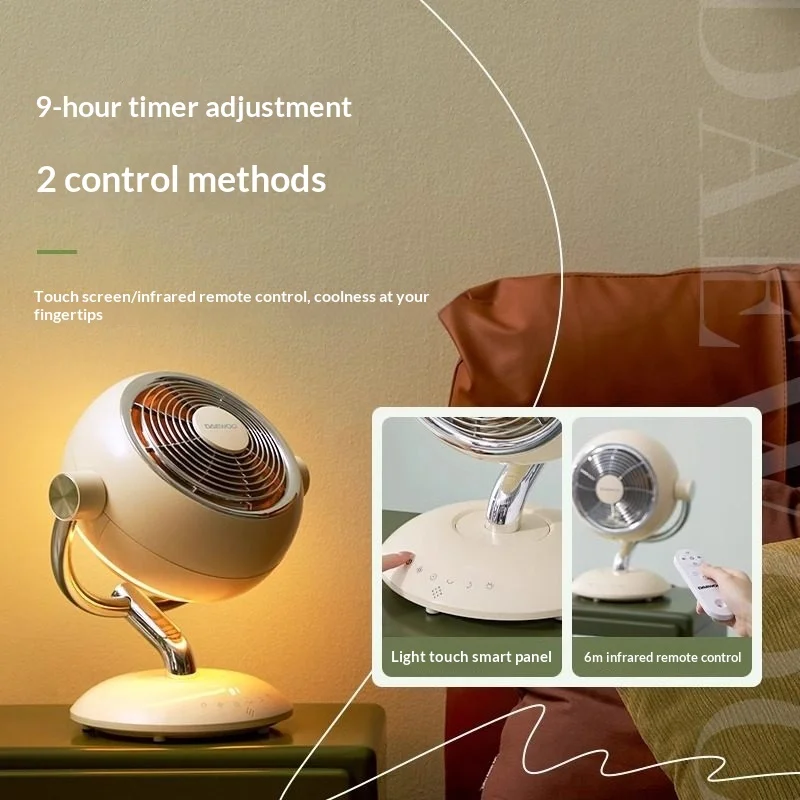 Quiet Oscillating Air Circulation Fan Touch Screen Remote Control Ambient Light Portable for Household Desktop Use