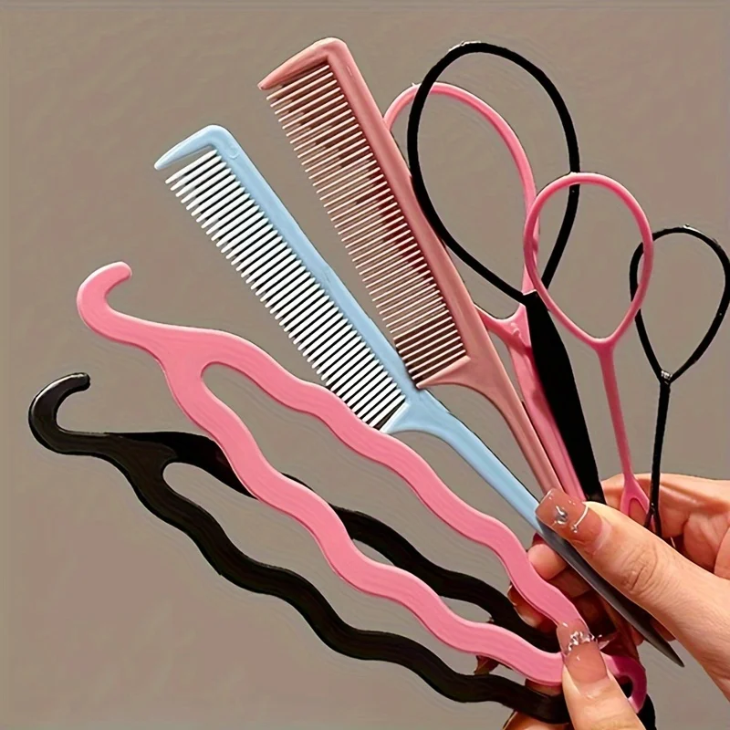 4pcs Hair Styling Set French Braid Loop Pin Rat Tail Comb Braiding Pulling Kit Double Hook Styling Accessories Beauty Tools