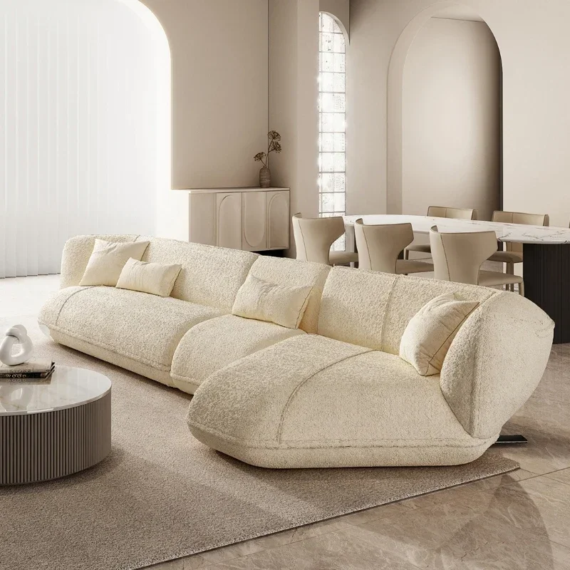 

Simple Fabric Sofa White Lambswool Internet Celebrity Ins Nordic Shaped