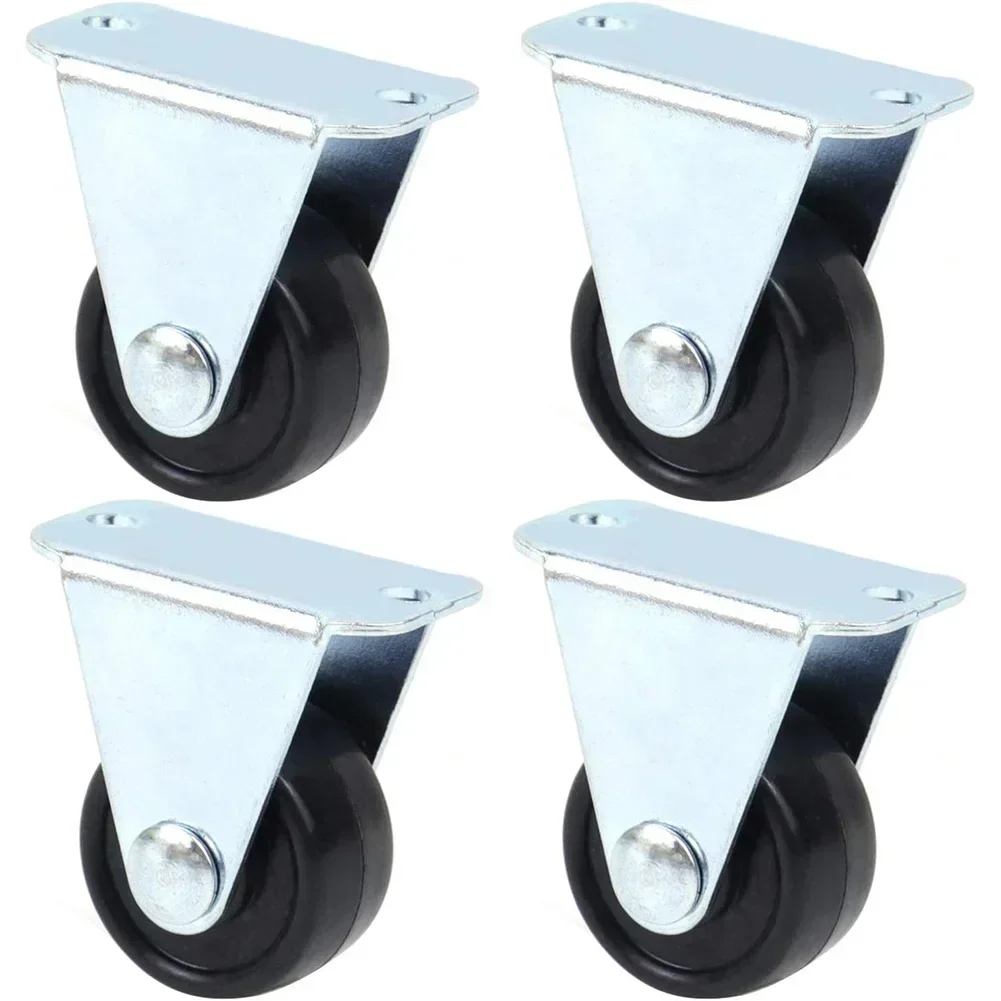 4 Pack 1 Inch Rubber Caster Single Wheels Heavy Duty Rigid Non-Swivel Top Plat For Trolley Caster For Furniture Cabinets