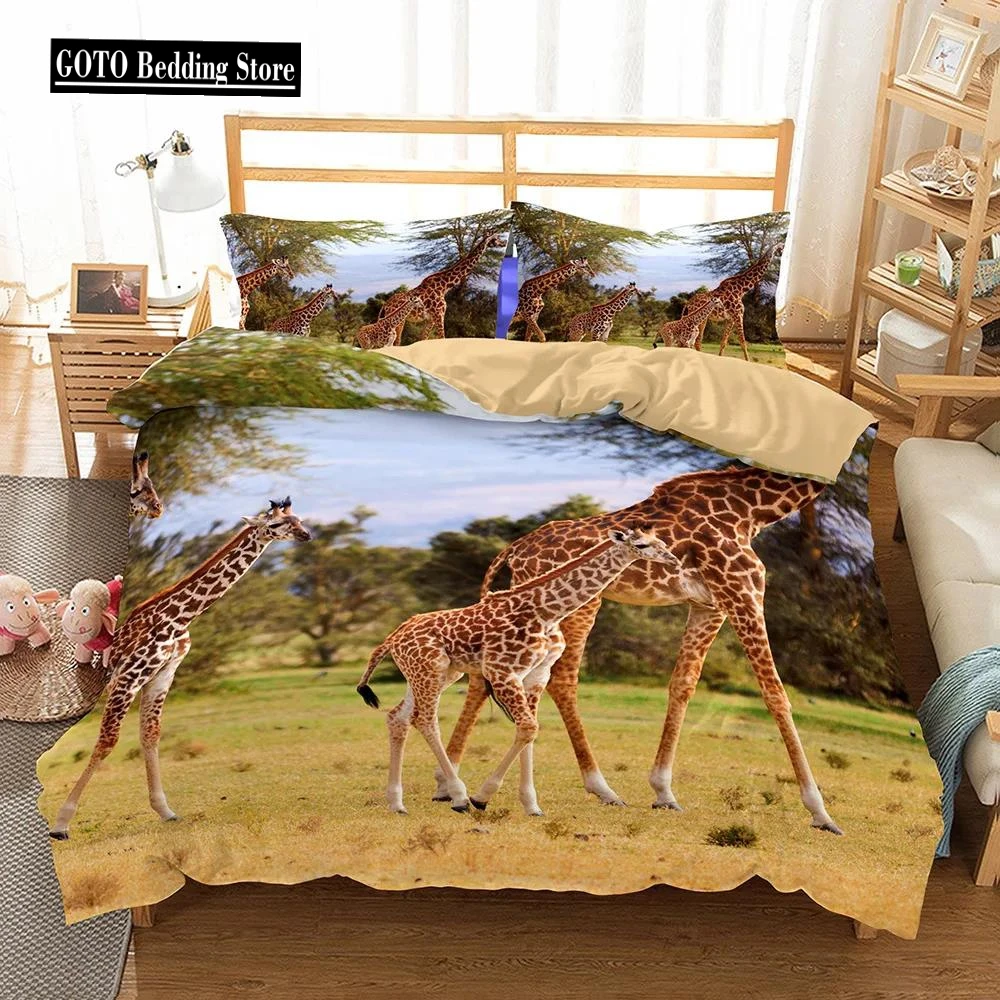 

Bedclothes Kids Yellow Deer Bedding 100% Microfiber Fabric Full Size Bedset Children's Birthday Gifts Duvet Cover Bed Comforter