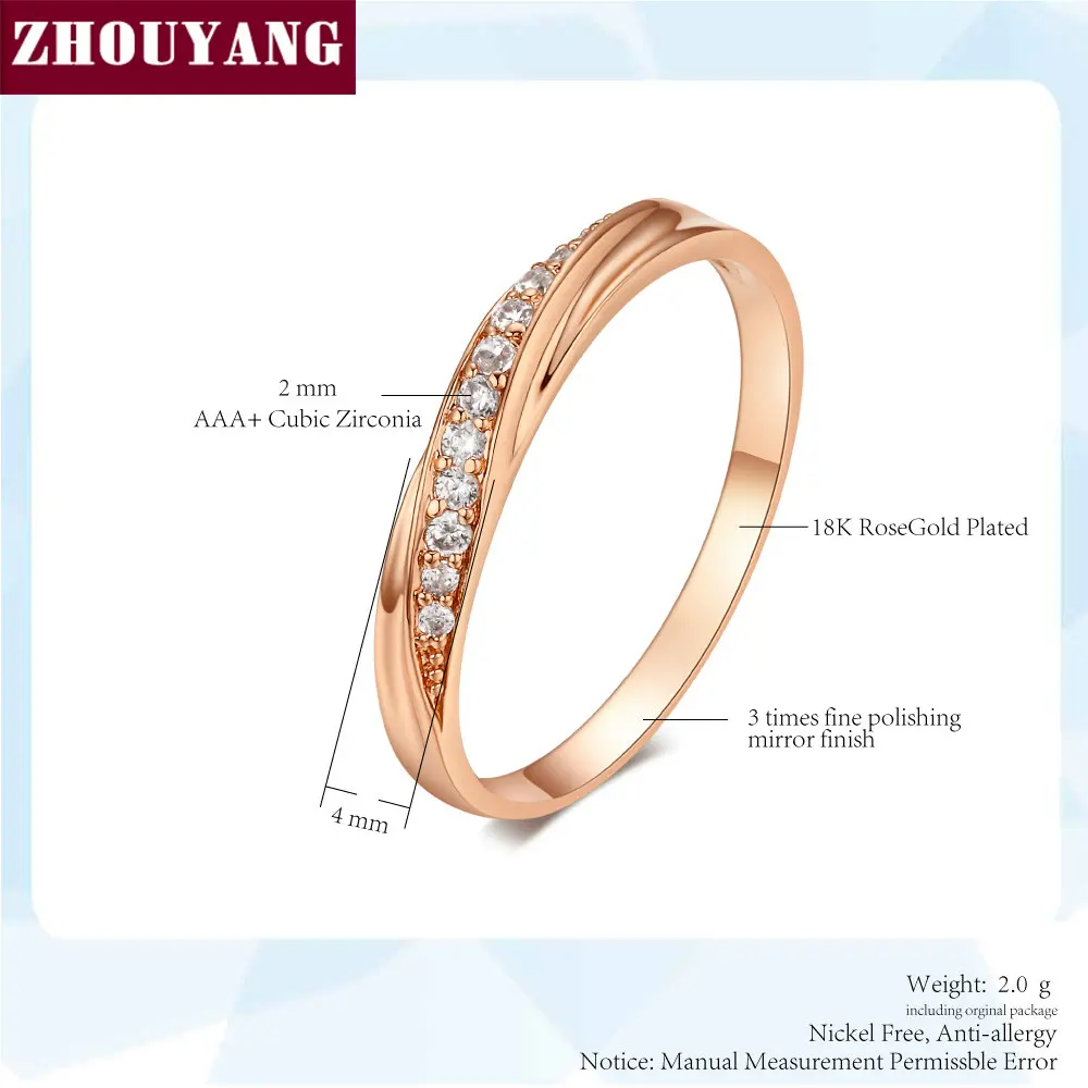 ZHOUYANG Wedding Ring For Women Lovers Simple Cubic Zirconia Rose Gold Color Fashion Jewelry R314